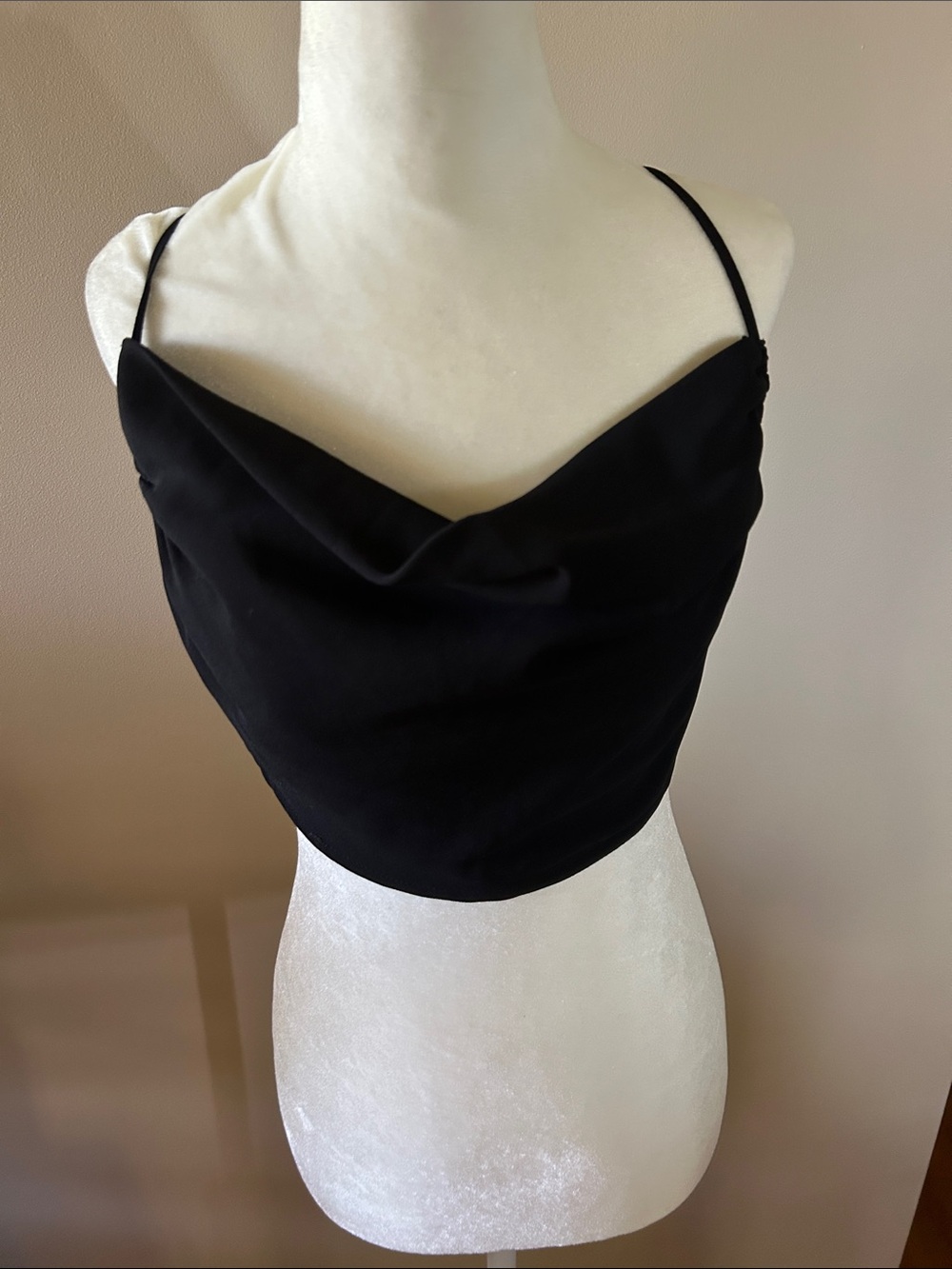 Garage Black Cowl Neck Spaghetti Strap Crop Top